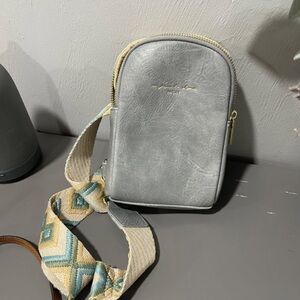 Gray Crossbody Bag with Patterned Strap
